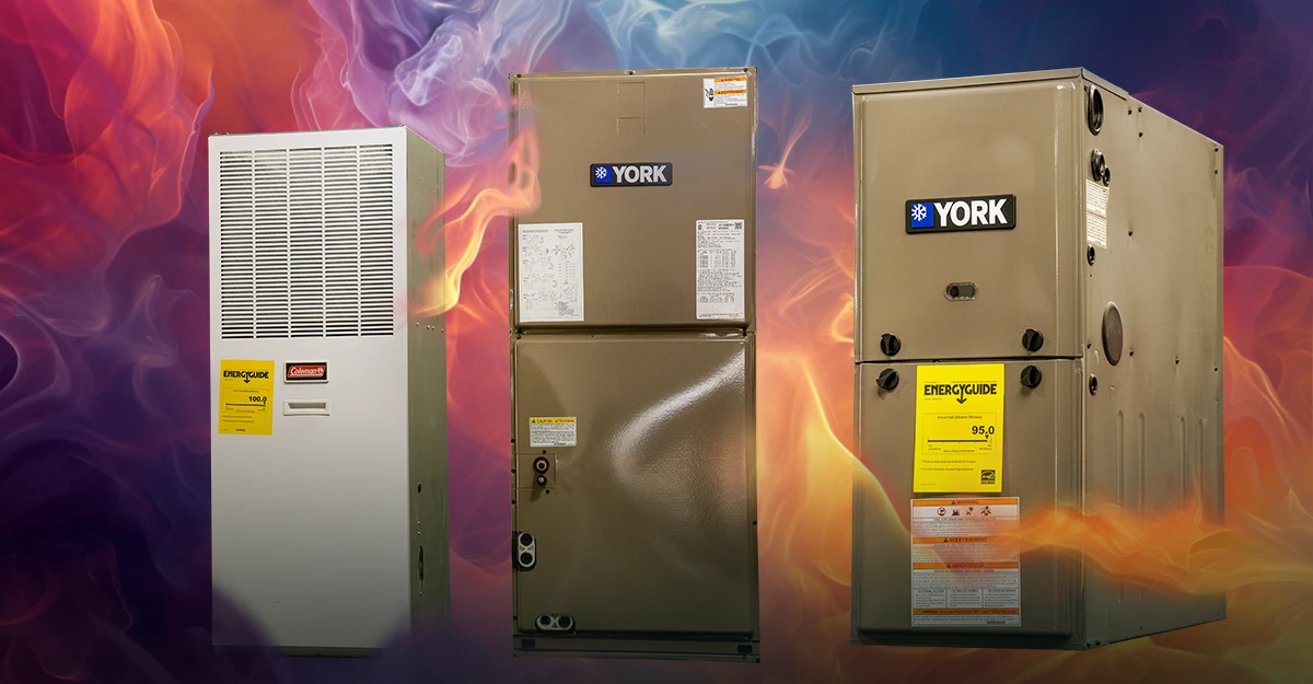 Gas furnaces displayed side by side