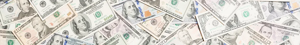 Various denominations of American dollar bills representing energy cost savings