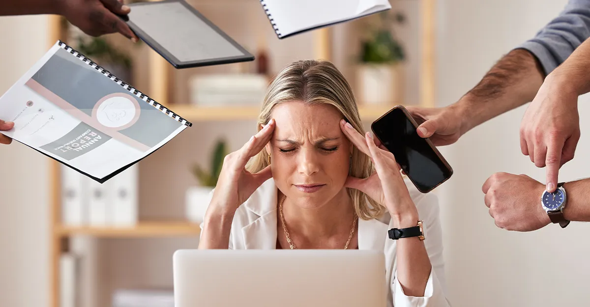 A woman is overwhelmed by too many choices