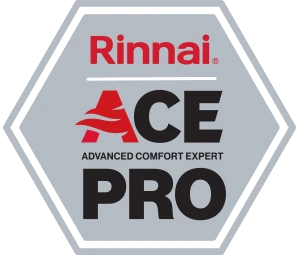 The rinnai ACE Pro logo signifying Bills Heating and AC has undergone high level training from Rinnai.